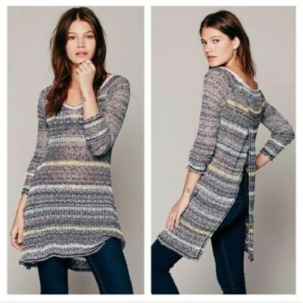 Free People Womens Size Medium Life's A Beach Open Knit Tunic Sweater